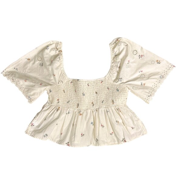 Cottagecore Eyelet Babydoll Top Floral Peasant Blouse American Eagle S - Picture 6 of 16